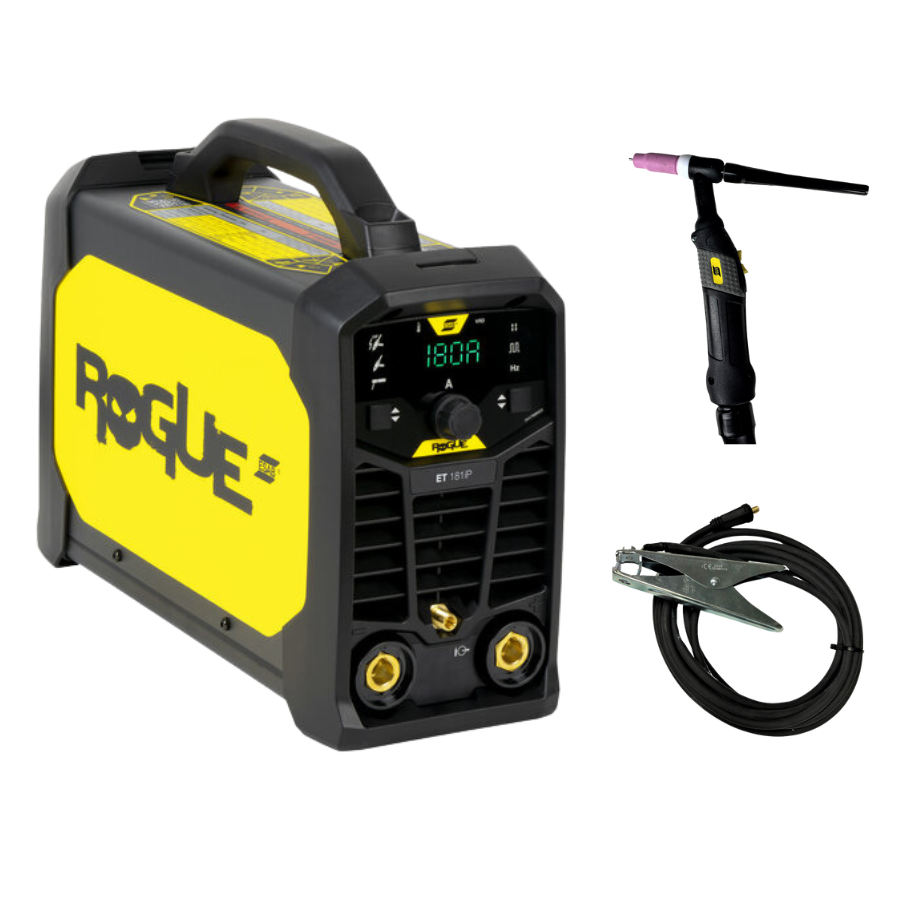 ESAB Rogue ET 181iP tragbares WIG-Schweißgerät mit Schultergurt und Bedienfeld